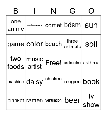 Untitled Bingo Card