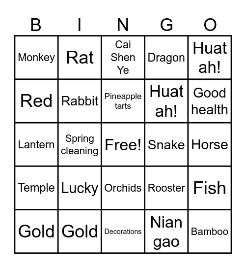 Lunar New Year Bingo Card