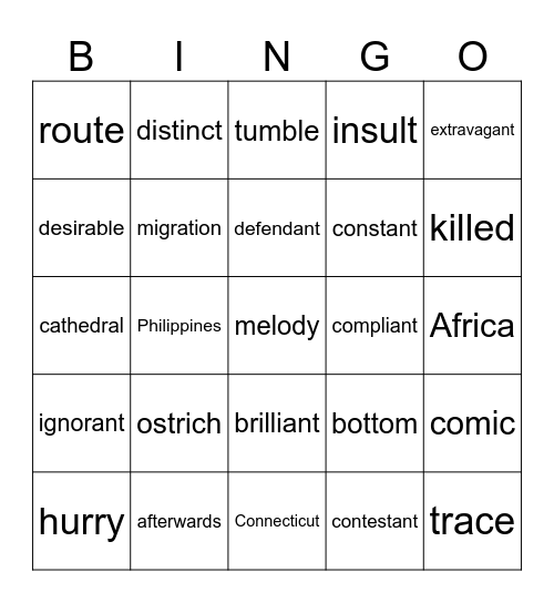 SET A Bingo Card