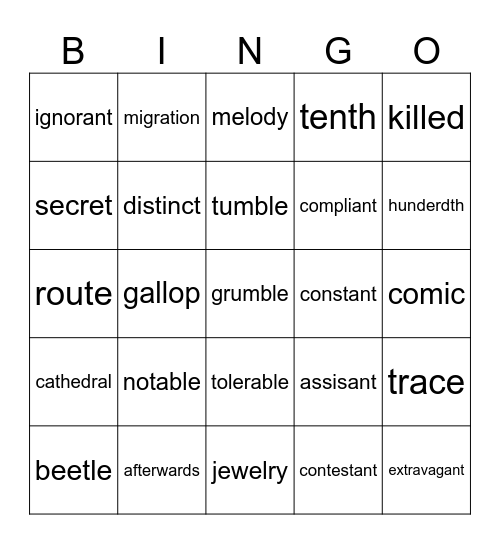 SET A Bingo Card