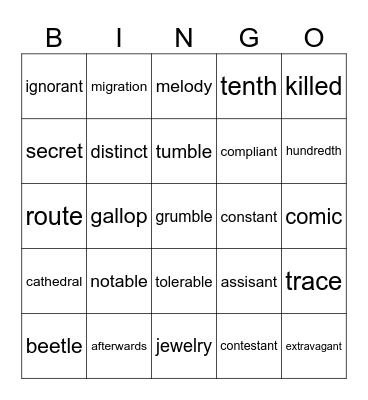 SET A Bingo Card