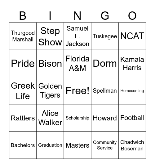 HBCU Bingo Card
