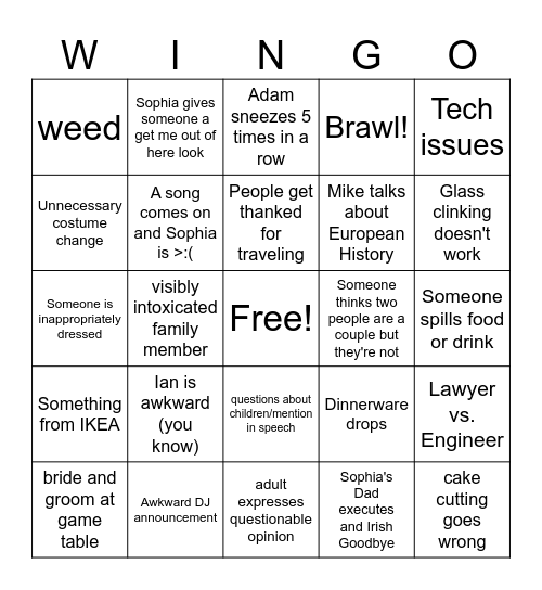 WEDDINGO Bingo Card