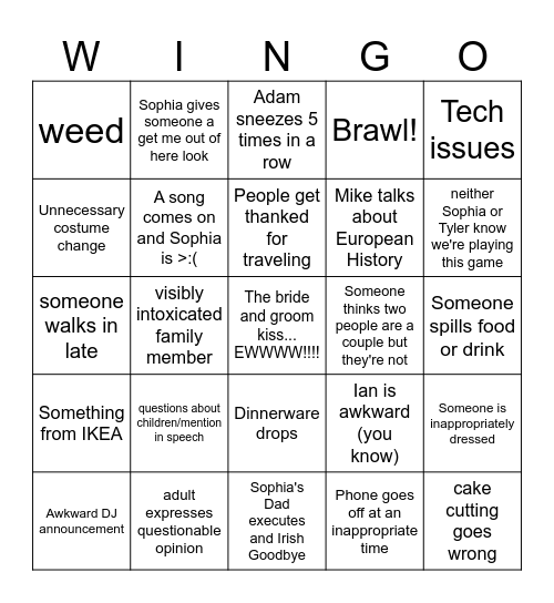 WEDDINGO Bingo Card