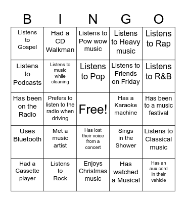 Music/ Audio Bingo Card