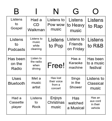 Music/ Audio Bingo Card