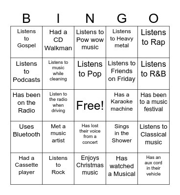 Music/ Audio Bingo Card