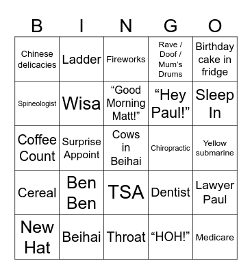 JC Bingo Card