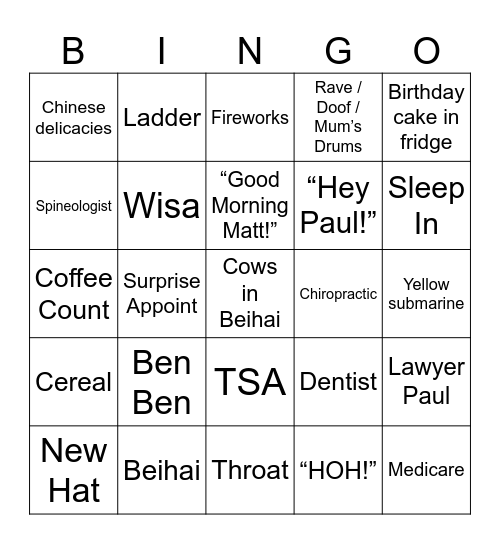 JC Bingo Card
