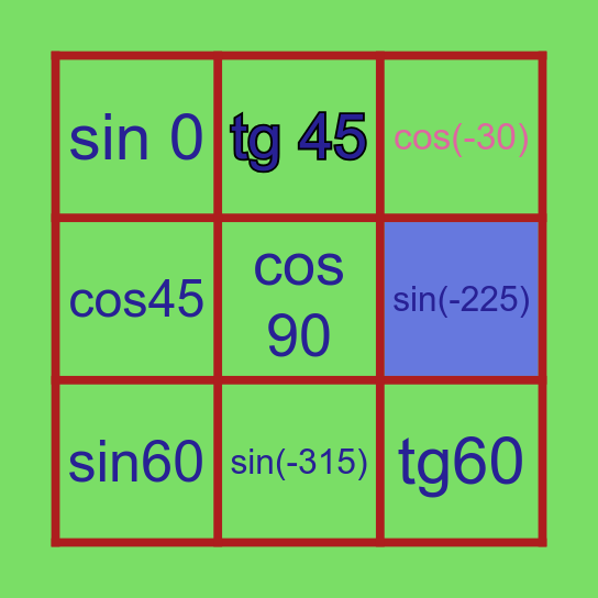 Trigonometri Bingo Card