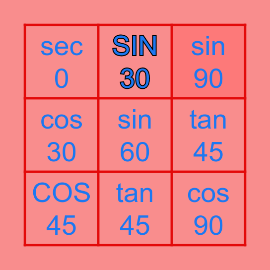 TRIGONOMETRI Bingo Card