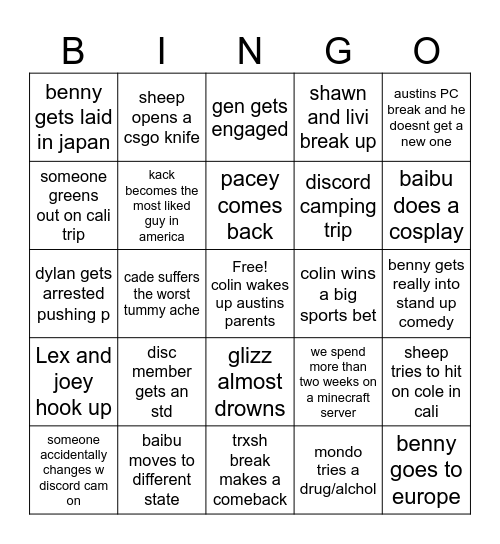 2024 Trxsh Bingo Card