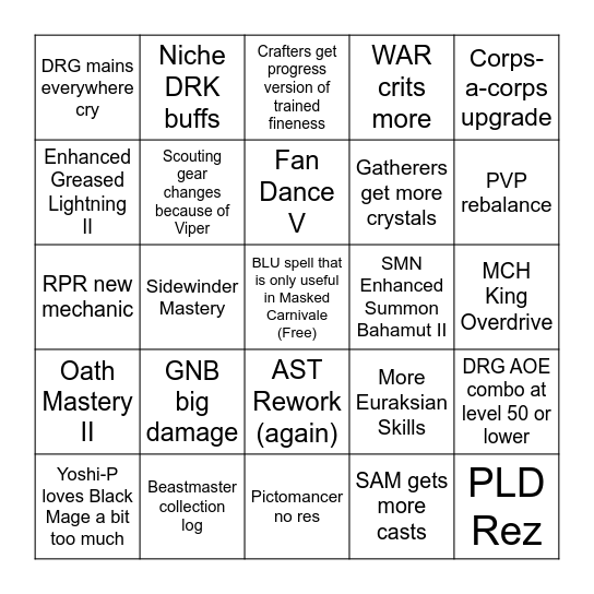 Dawntrail Bigneo Bingo Card