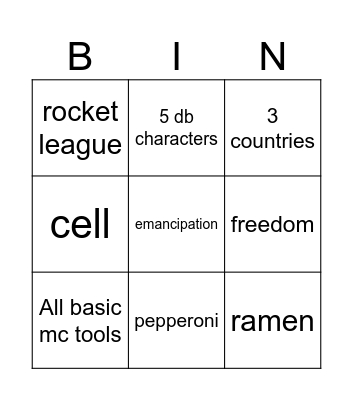 Infinity Bingo Card