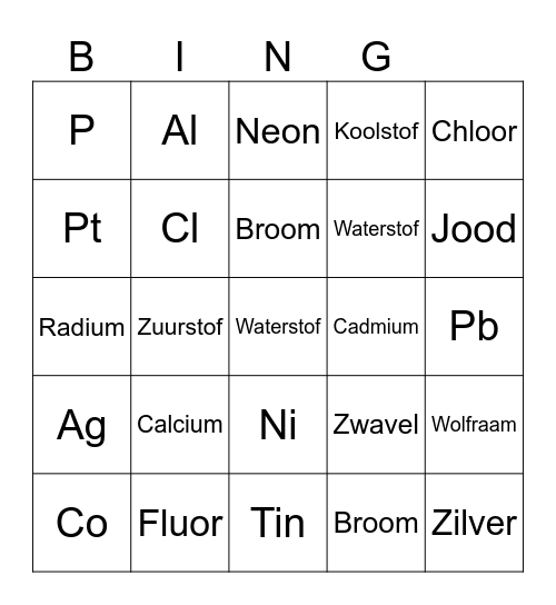 Elementen Bingo Card