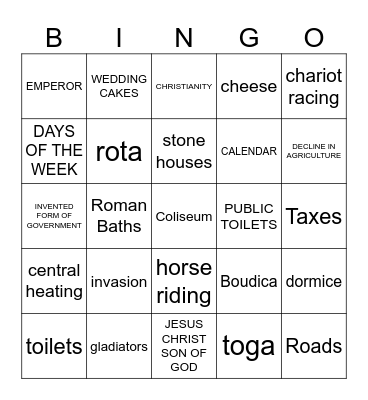 Rome Civilization and their Inventions Bingo Card