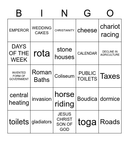 Rome Civilization and their Inventions Bingo Card