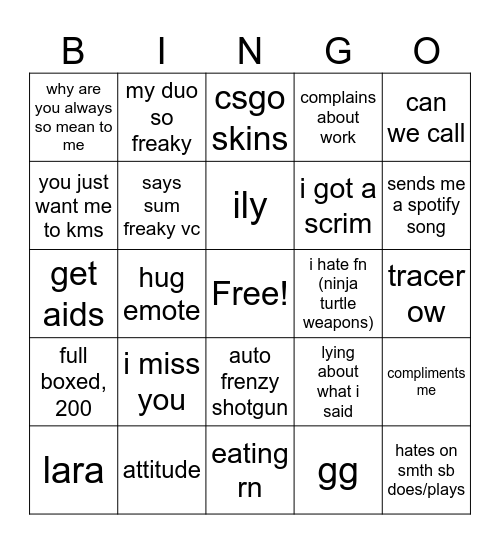 zae bingo Card