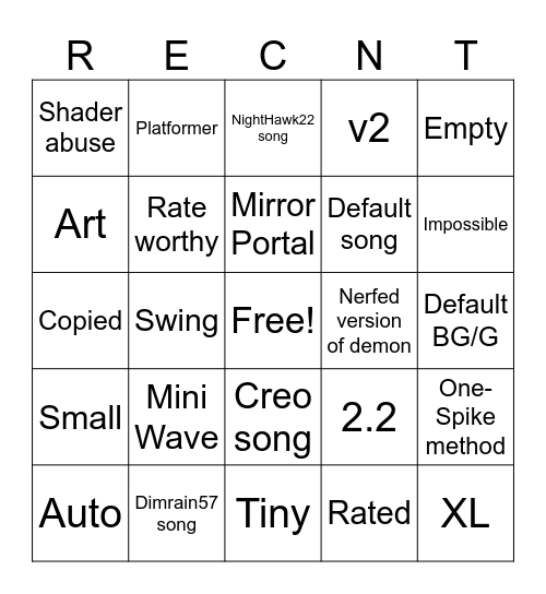 Recent Tab Bingo Card