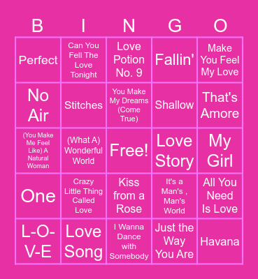 FEB 2024 BB Valentine's Music Bingo Card