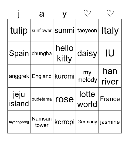 JONGSEONGvds Bingo Card