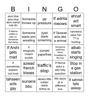 field trip bingo Card