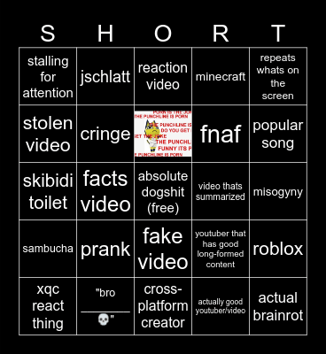 YT Shorts bingo Card