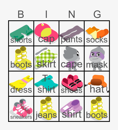 Clothes Bingo Card
