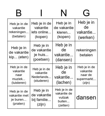 Heb je in de vakantie... Bingo Card