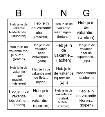 Heb je in de vakantie... Bingo Card