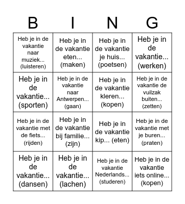 Heb je in de vakantie... Bingo Card