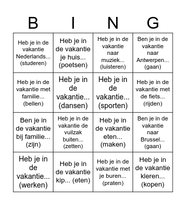 Heb je in de vakantie... Bingo Card