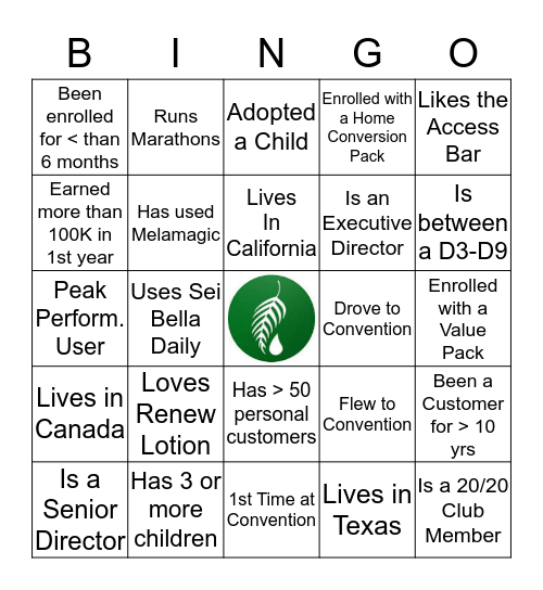 Melaleuca Convention 2016 Bingo Card