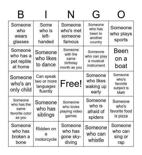 Human Bingo Card