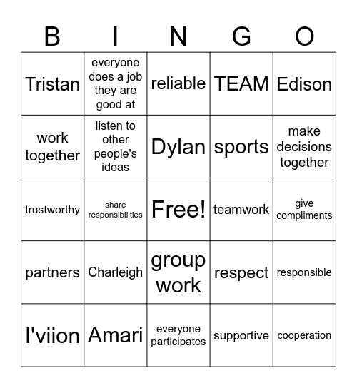 Teamwork Bingo Card