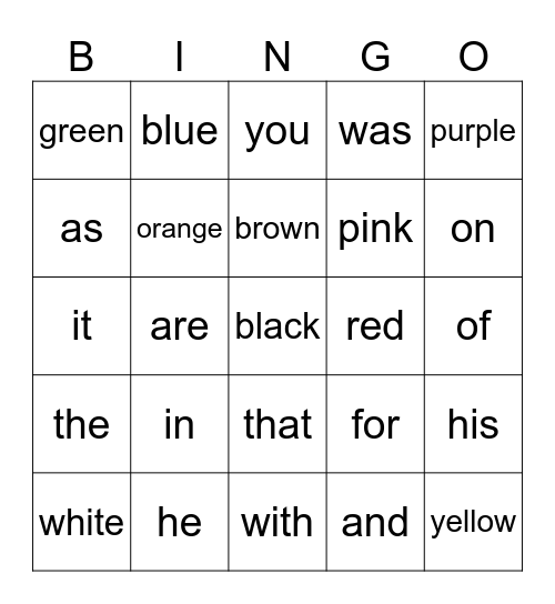 Sight word bingo 2 Bingo Card