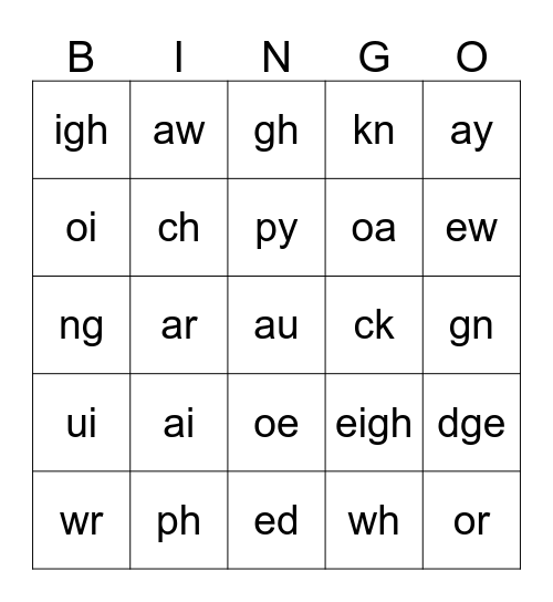 Phonics Bingo Card