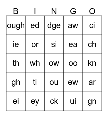 Phonics Bingo Card