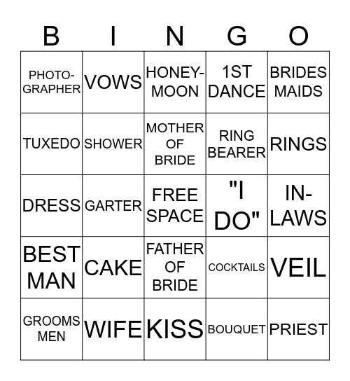 BRIDAL SHOWER BINGO Card