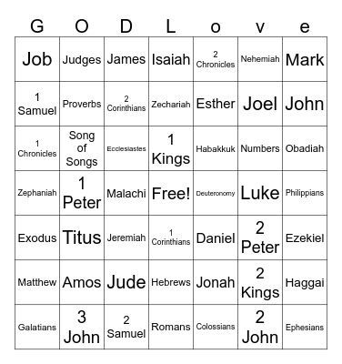 GOD's Love Bingo Card
