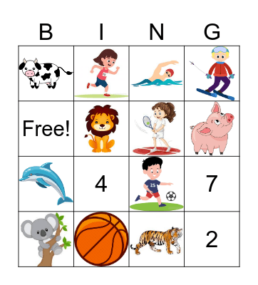 Sports and Animals Bingo Card