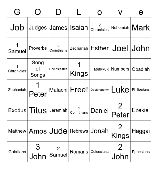 GOD Love Bingo Card