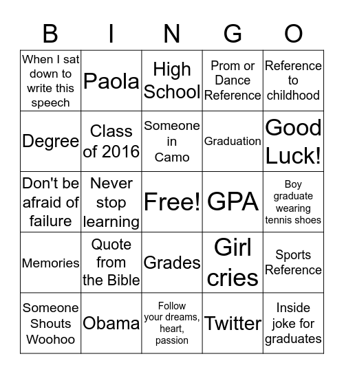Paola Bingo Card