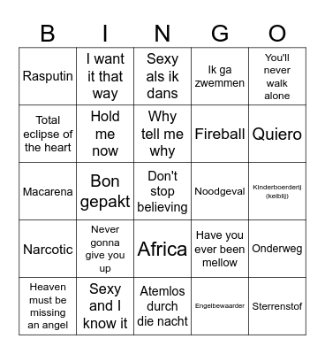 GuiltyPleasure MuziekBingo Card