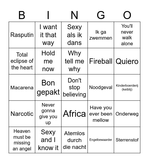 GuiltyPleasure MuziekBingo Card