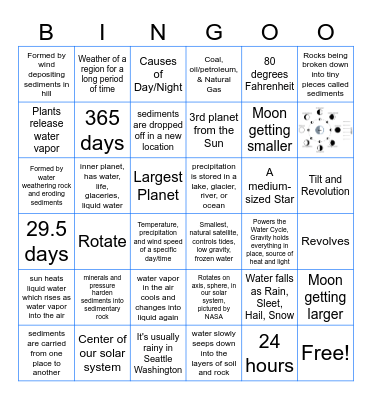 Science Review Bingo Card