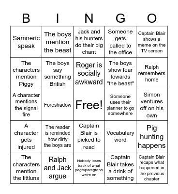 Chapter 7 BINGO Card