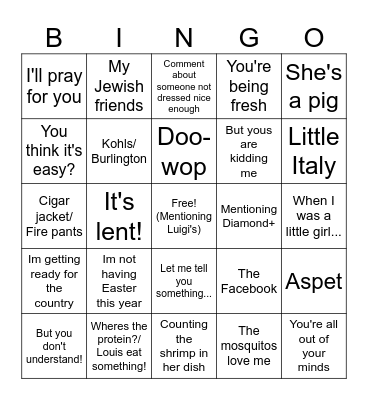Grandma-isms Bingo Card