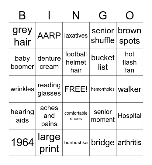 Old Age Bingo Card