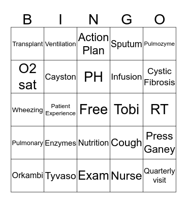 Pulmonary Nurse Week 2016 Bingo Card